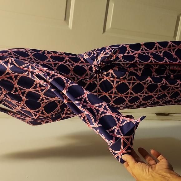 JB Julie Brown Milo Navy Blue & Pink Geometric Printed Wrap Dress XL - Picture 4 of 9